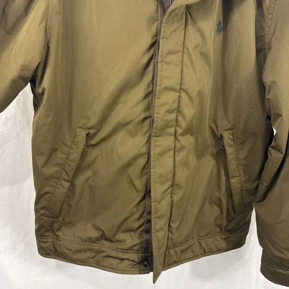 Polo Ralph Lauren Olive Green Fleece Lined Hooded Zip Jacket Mens Sz M Preppy